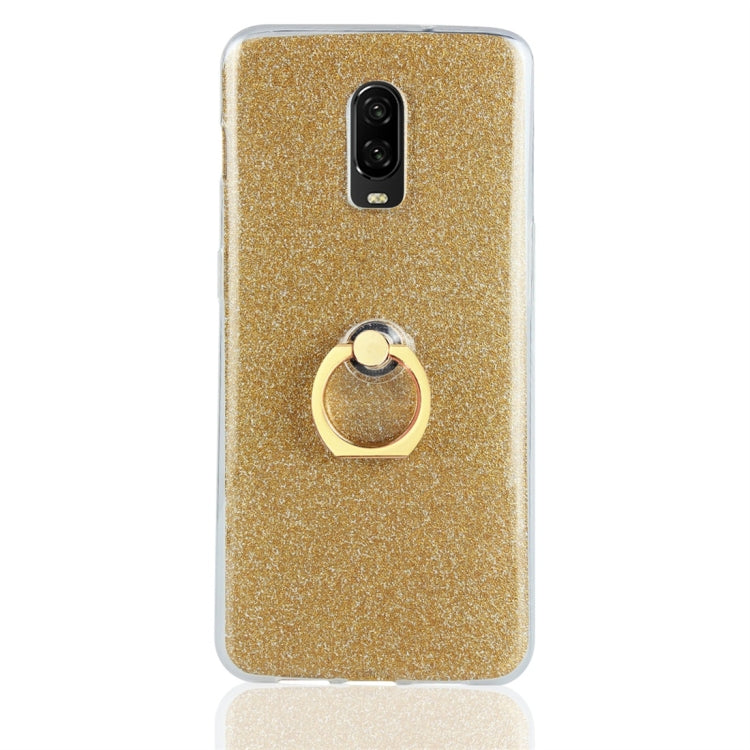 Glittery Powder Shockproof TPU Protective Case for OnePlus 6T, with 360 Degree Rotation Ring Holder