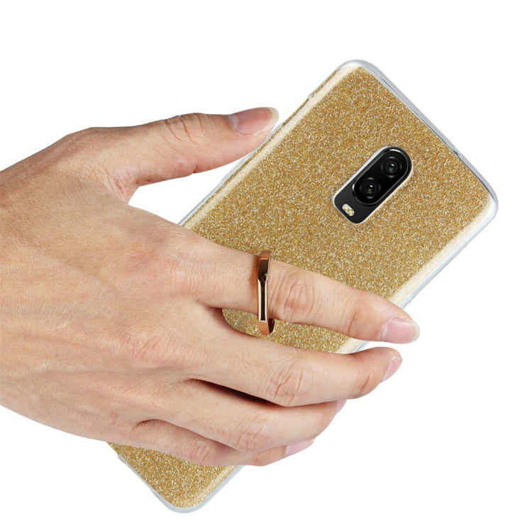 Glittery Powder Shockproof TPU Protective Case for OnePlus 6T, with 360 Degree Rotation Ring Holder