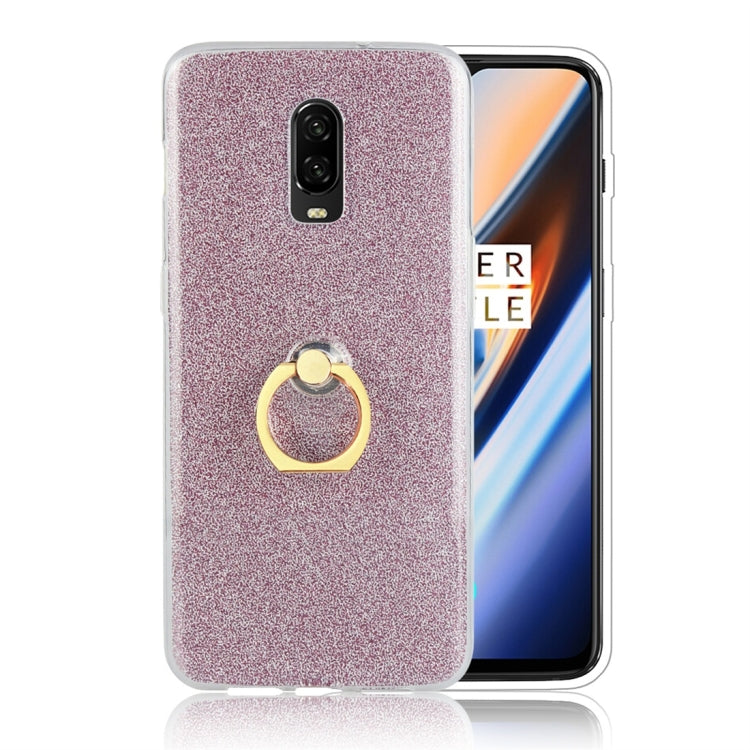 Glittery Powder Shockproof TPU Protective Case for OnePlus 6T, with 360 Degree Rotation Ring Holder