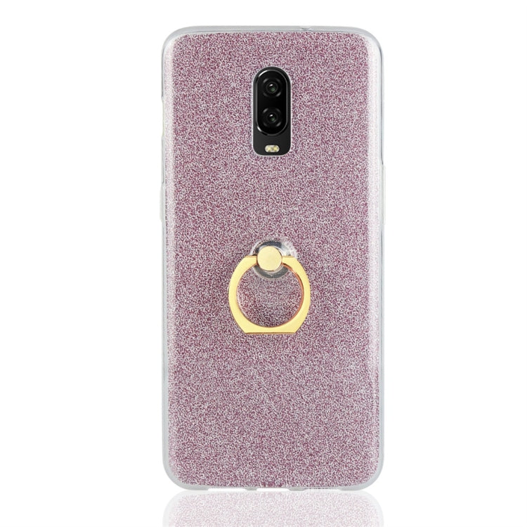 Glittery Powder Shockproof TPU Protective Case for OnePlus 6T, with 360 Degree Rotation Ring Holder