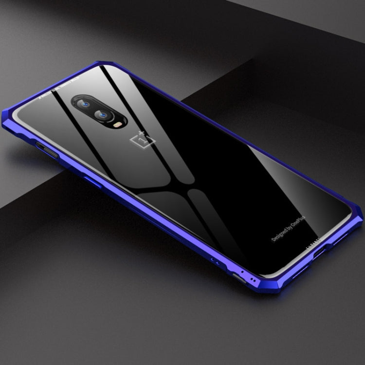 Snap-on Aluminum Frame and Tempered Glass Back Plate Case for One Plus 6T(Purple Blue)