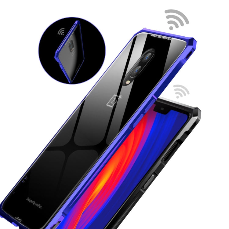 Snap-on Aluminum Frame and Tempered Glass Back Plate Case for One Plus 6(Purple Blue)