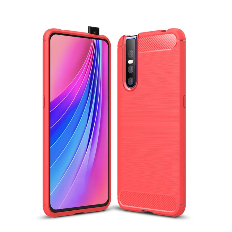 Brushed Texture Carbon Fiber Shockproof TPU Case for VIVO V15 Pro(Red)