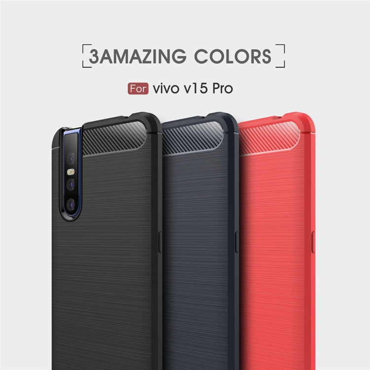 Brushed Texture Carbon Fiber Shockproof TPU Case for VIVO V15 Pro(Red)