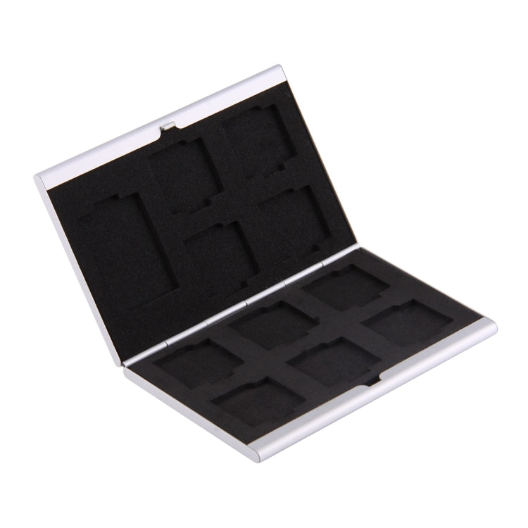 11 in 1 Memory Card Aluminum Alloy Protective Case Box for 4 SD +  10 Mini SD Cards(Silver)