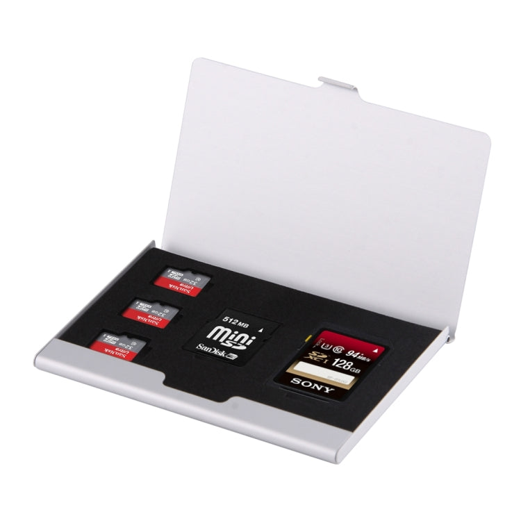 5 in 1 Memory Card Aluminum Alloy Protective Case Box for SD + 3 TF + Mini SD Cards(Silver)