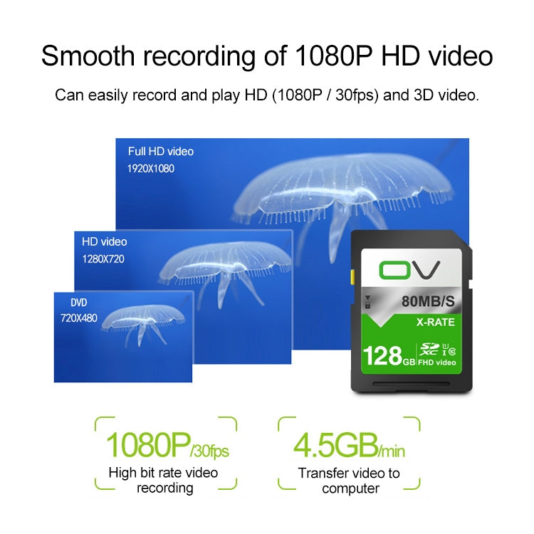 OV 128GB 10/80 W/R High Speed Class10 FHD Video SD Card