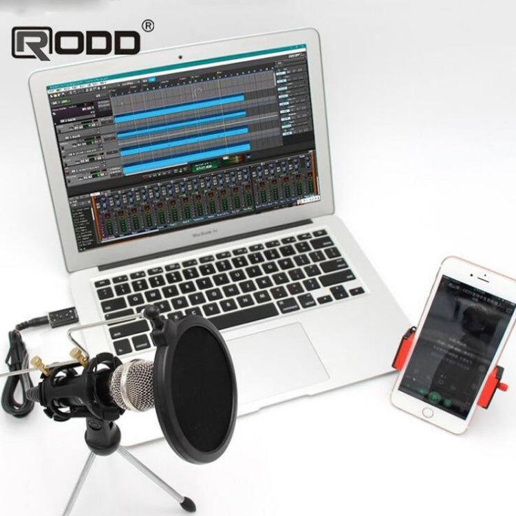 RODD A1 Sound Recording Condenser Microphone with Tripod Holder, Compatible with iOS and Android Phones / PC for Live Broadcast Show, KTV, etc.(Black)