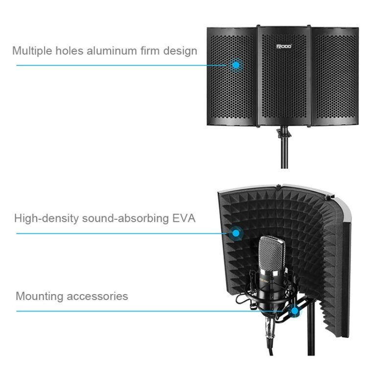 RODD GY303 Foldable Adjustable Studio Recording Microphone Isolator Panel (Black)
