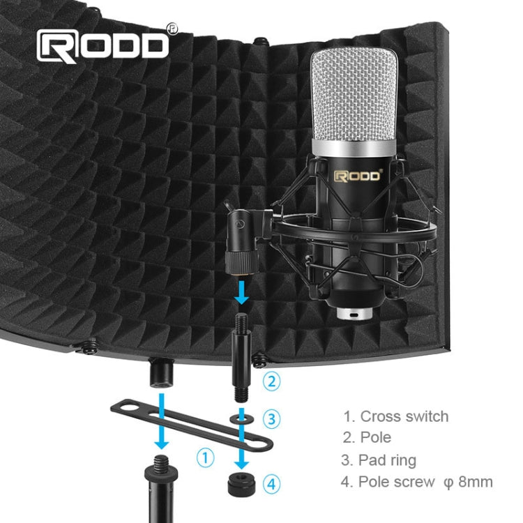 RODD GY303 Foldable Adjustable Studio Recording Microphone Isolator Panel (Black)