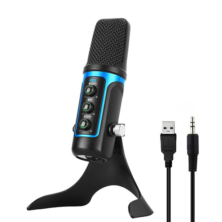 RODD Warrior USB ECHO Sound Recording Condenser Microphone with Holder, Compatible with PC / Mac for Live Broadcast Show, KTV, etc.(Blue)
