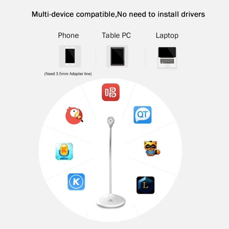 BK Desktop Gooseneck Adjustable 3.5mm Plug Wired Omnidirectional Mic Audio Microphone, Compatible with PC / Mac for Live Broadcast, Show, KTV, Online Chatting, etc.