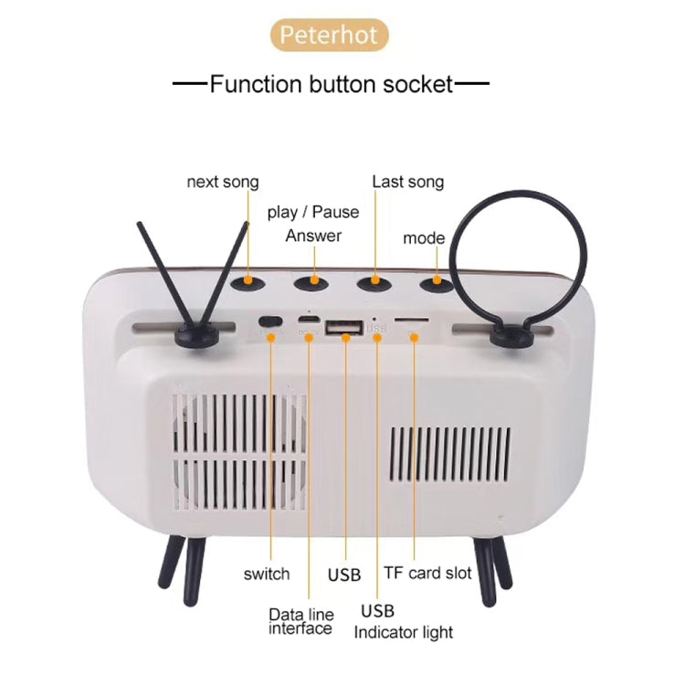 PTH-800 3W Retro TV Modeling Wireless Bluetooth Speaker with Mobile Phone Holder & Radio Function, Support Card & Call