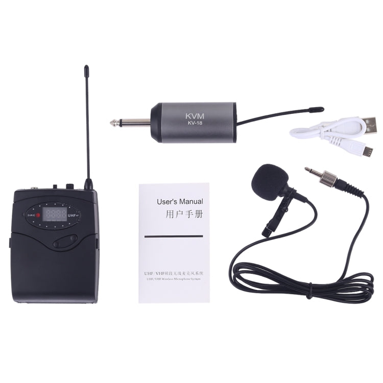 KVM KV-18 Lavalier UHF Wireless Microphones with Receiver(Black)