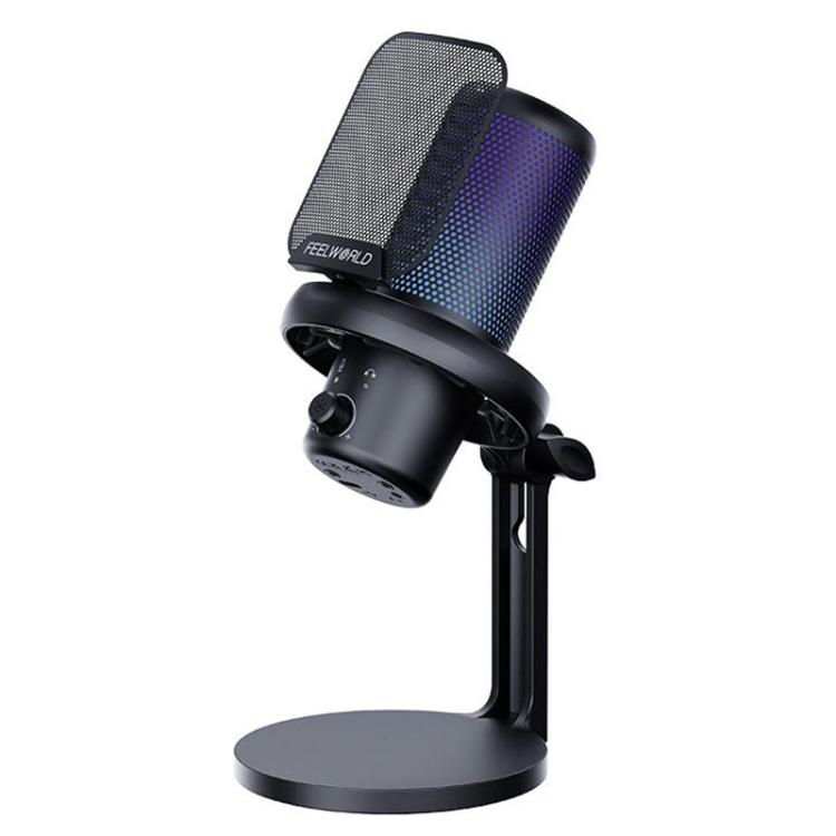 FEELWORLD VM1-XS USB Condenser Gaming Microphone for Streaming Noise Cancellation Mute RGB Light Desktop Stand