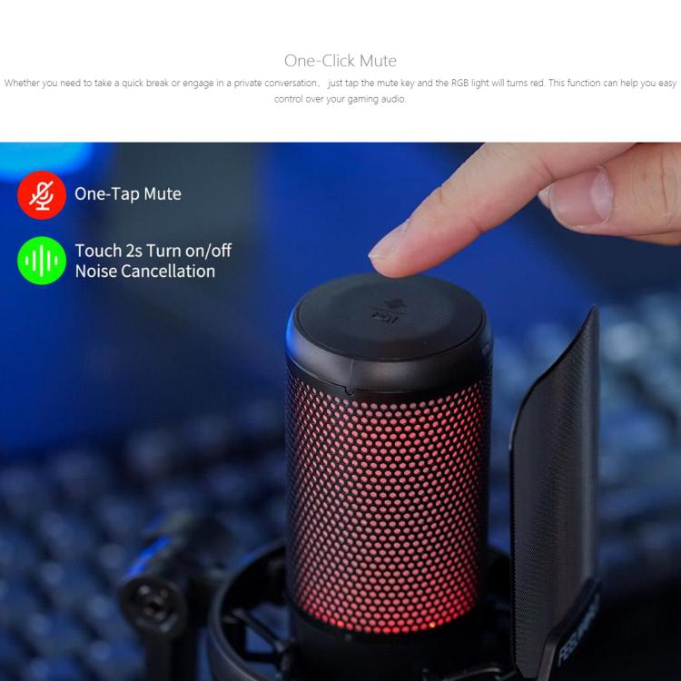 FEELWORLD VM1-XS USB Condenser Gaming Microphone for Streaming Noise Cancellation Mute RGB Light Desktop Stand