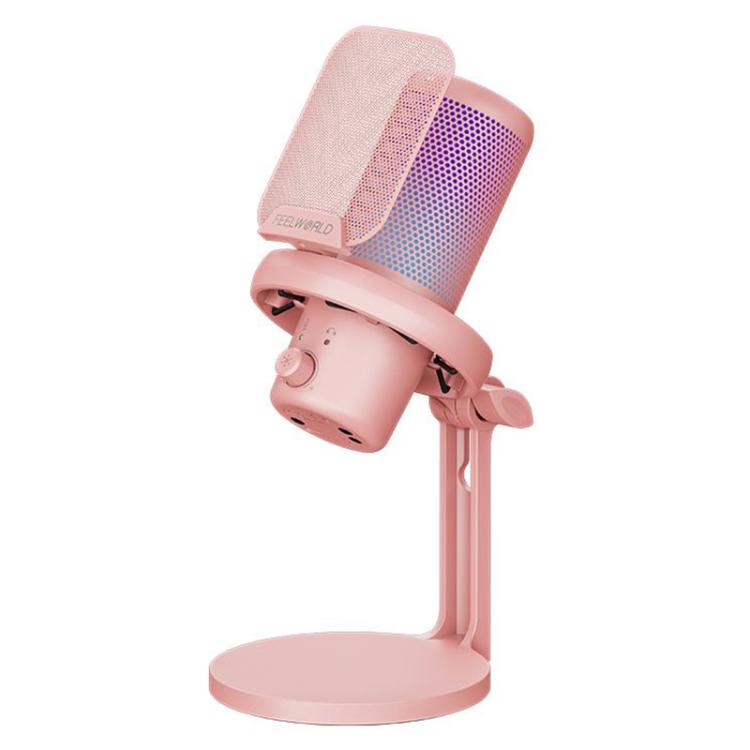 FEELWORLD VM1-XS USB Condenser Gaming Microphone for Streaming Noise Cancellation Mute RGB Light Desktop Stand