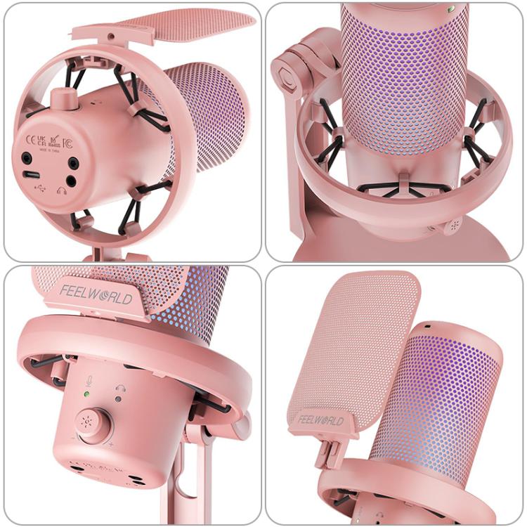 FEELWORLD VM1-XS USB Condenser Gaming Microphone for Streaming Noise Cancellation Mute RGB Light Desktop Stand
