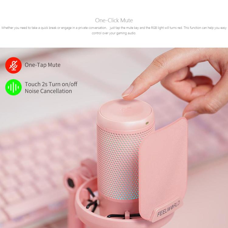 FEELWORLD VM1-XS USB Condenser Gaming Microphone for Streaming Noise Cancellation Mute RGB Light Desktop Stand
