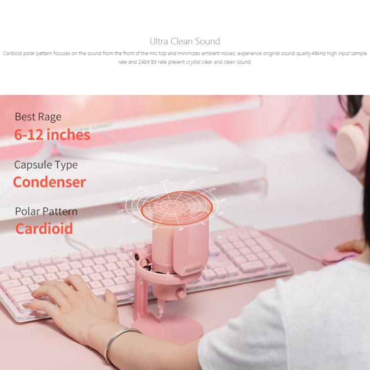 FEELWORLD VM1-XS USB Condenser Gaming Microphone for Streaming Noise Cancellation Mute RGB Light Desktop Stand