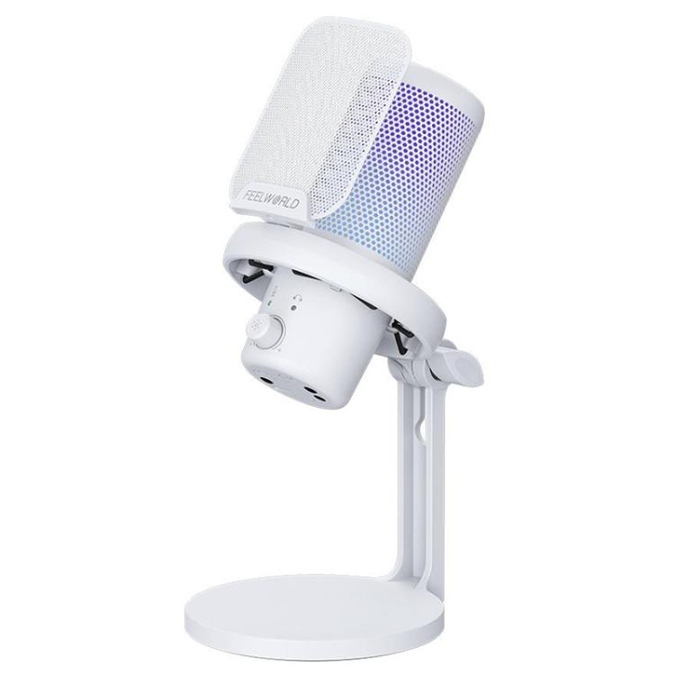 FEELWORLD VM1-XS USB Condenser Gaming Microphone for Streaming Noise Cancellation Mute RGB Light Desktop Stand