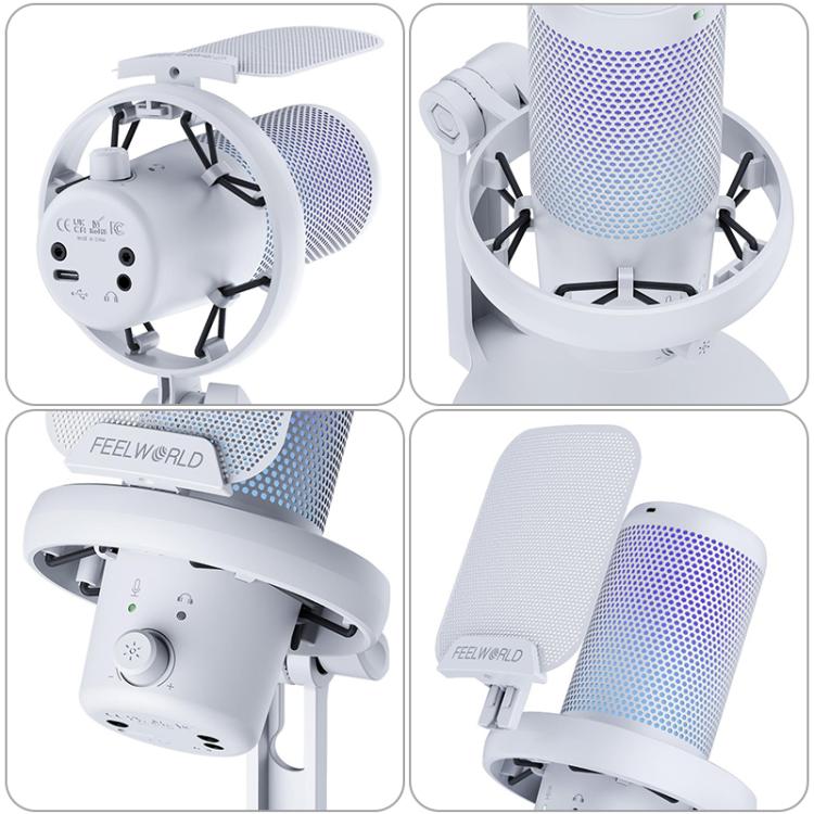 FEELWORLD VM1-XS USB Condenser Gaming Microphone for Streaming Noise Cancellation Mute RGB Light Desktop Stand