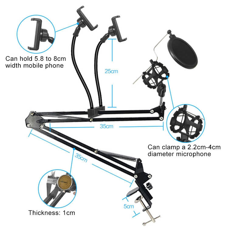 Dual Mobile Phone K Song Bracket 360 Degree Direction Cantilever Multifunctional Lazy Microphone Live Broadcast Bracket