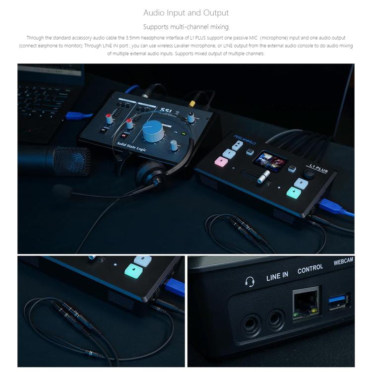 FEELWORLD L1 PLUS Multi-camera Video Mixer Switcher Touch Screen PTZ Control USB3.0 Fast Streaming Switcher