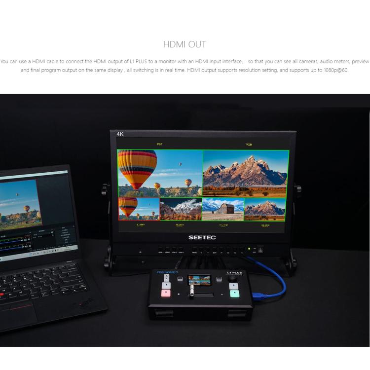 FEELWORLD L1 PLUS Multi-camera Video Mixer Switcher Touch Screen PTZ Control USB3.0 Fast Streaming Switcher