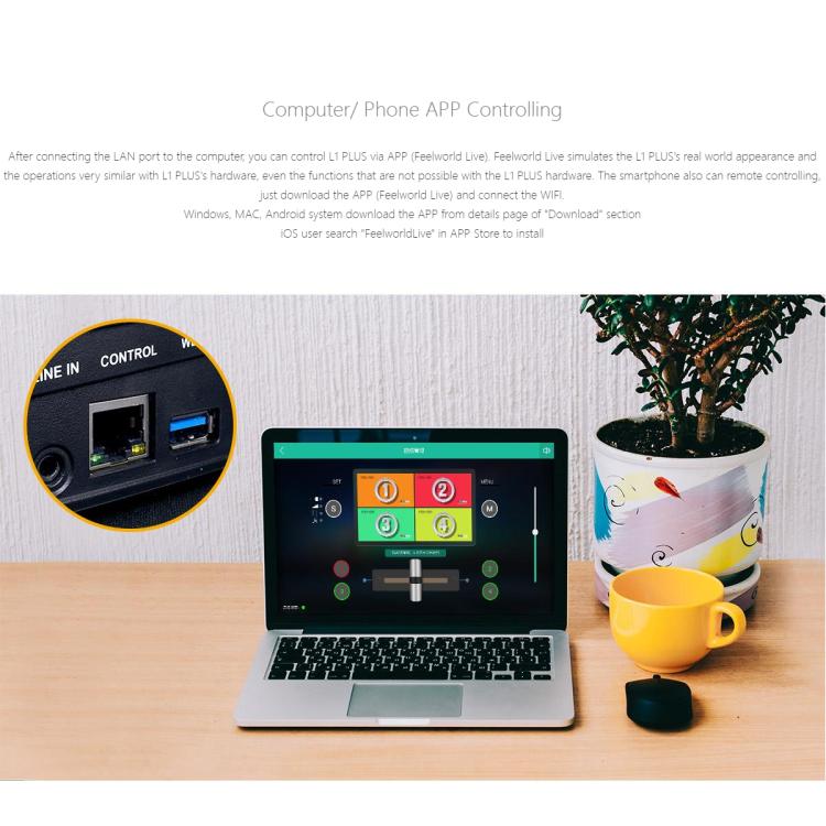 FEELWORLD L1 PLUS Multi-camera Video Mixer Switcher Touch Screen PTZ Control USB3.0 Fast Streaming Switcher