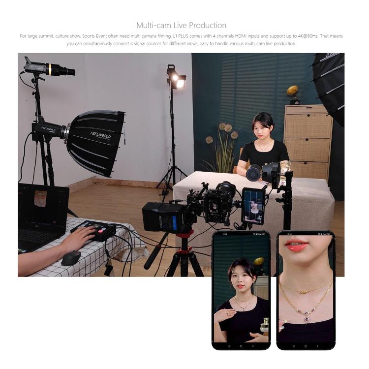 FEELWORLD L1 PLUS Multi-camera Video Mixer Switcher Touch Screen PTZ Control USB3.0 Fast Streaming Switcher