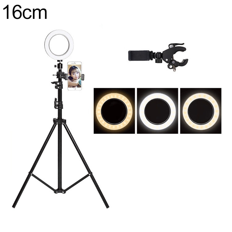 Live Broadcast Self-timer Dimming Ring LED Beauty Selfie Light with Floor Tripod & Phone Clip, Tripod Height: 160cm Max, Selfie Light Diameter: 16cm