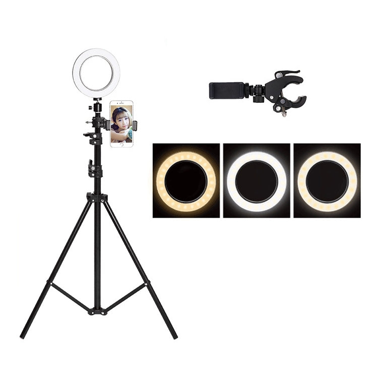 Live Broadcast Self-timer Dimming Ring LED Beauty Selfie Light with Floor Tripod & Phone Clip, Tripod Height: 160cm Max, Selfie Light Diameter: 16cm