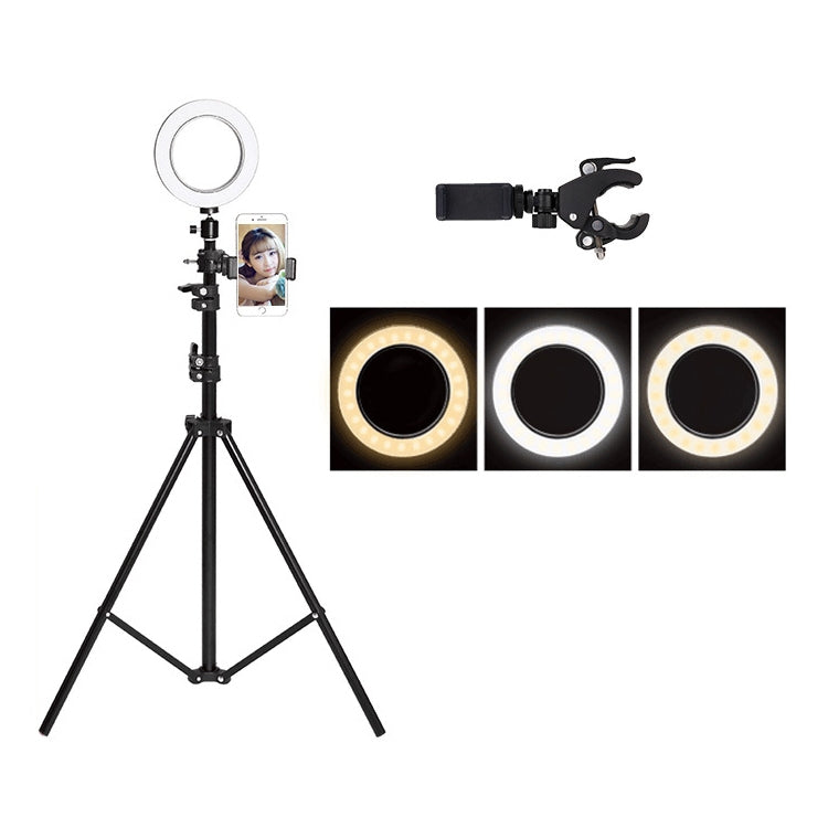 Live Broadcast Self-timer Dimming Ring LED Beauty Selfie Light with Floor Tripod & Phone Clip, Tripod Height: 210cm Max, Selfie Light Diameter: 16cm