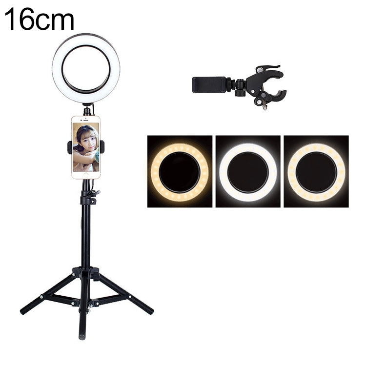Live Broadcast Self-timer Dimming Ring LED Beauty Selfie Light with Table Tripod & Phone Clip, Tripod Height: 50cm Max, Selfie Light Diameter: 16cm