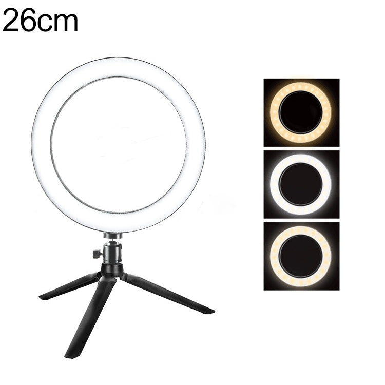 Live Broadcast Self-timer Dimming Ring LED Beauty Selfie Light with Small Table Tripod, Selfie Light Diameter: 26cm