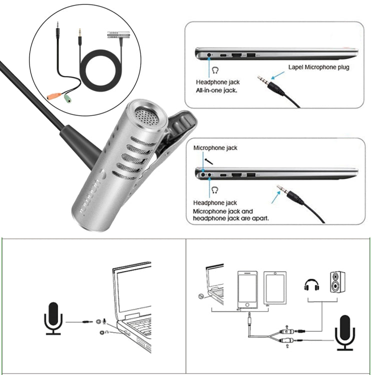 Yanmai R933 Professional Clip-on Lapel Mic Lavalier Omni-directional Double Condenser Microphone