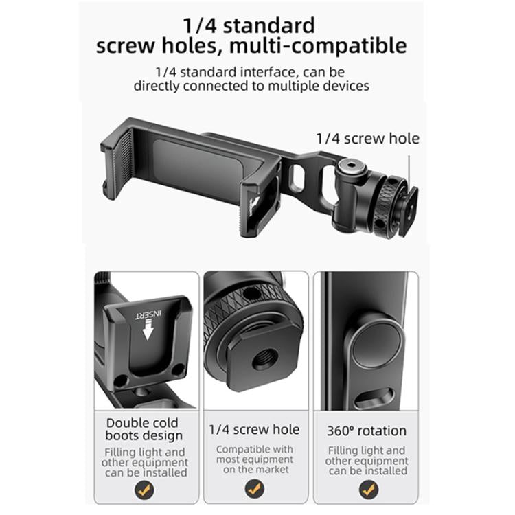 BEXIN PH-01 Desktop Live Broadcast Bracket 360 Phone Clamp Dual Cold Shoes Mount  - Black