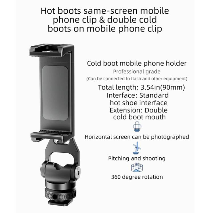 BEXIN PH-01 Desktop Live Broadcast Bracket 360 Phone Clamp Dual Cold Shoes Mount  - Black