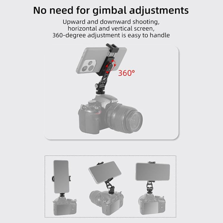 BEXIN PH-01 Desktop Live Broadcast Bracket 360 Phone Clamp Dual Cold Shoes Mount  - Black