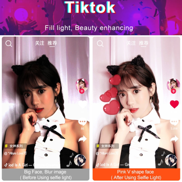 RK47 Portable Tri-color Adjustable Brightness Heart-shaped Fill Light