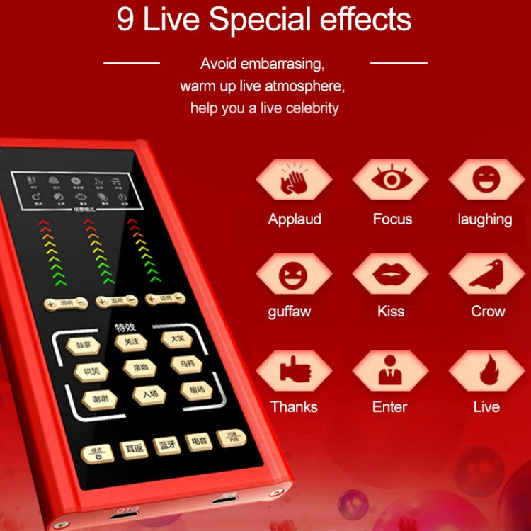 RK-C20 Bluetooth Live Broadcast Audio Headset Microphone Webcast Entertainment Streamer Sound Card for Phone, Computer PC (Red)