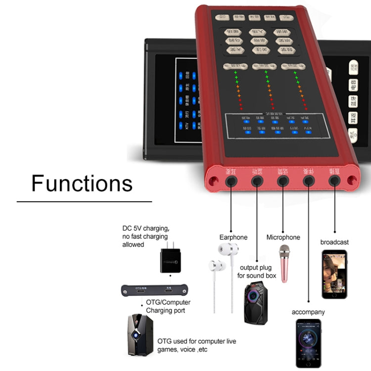 RK-C20 Bluetooth Live Broadcast Audio Headset Microphone Webcast Entertainment Streamer Sound Card for Phone, Computer PC (Red)