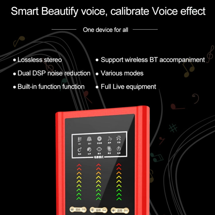 RK-C20 Bluetooth Live Broadcast Audio Headset Microphone Webcast Entertainment Streamer Sound Card for Phone, Computer PC (Red)