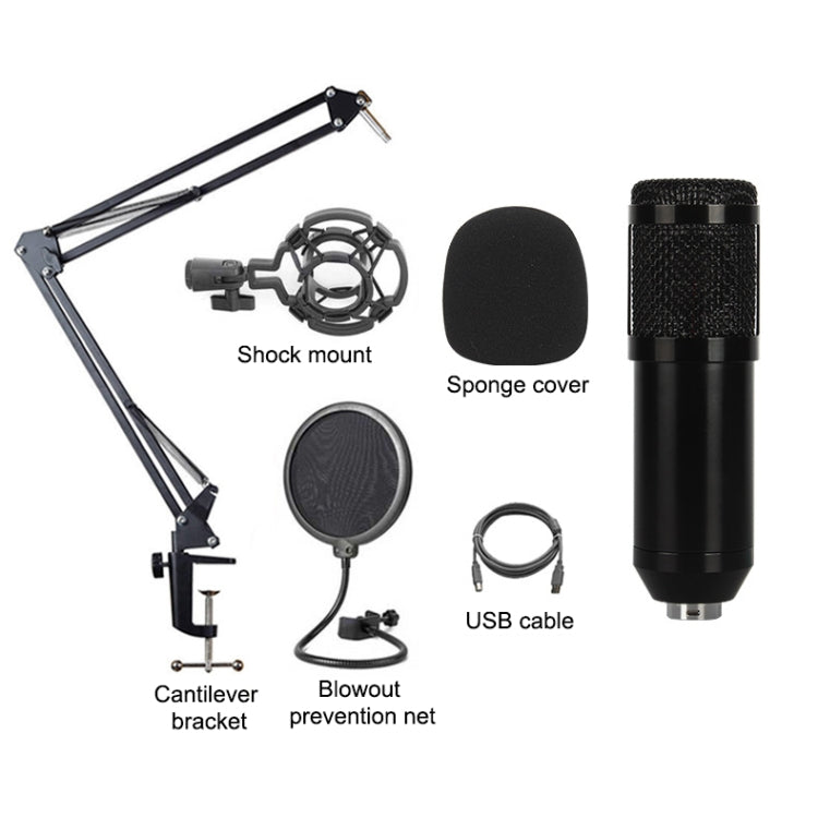 BM-828 Back-pole Diaphragm USB Condenser Microphone Cantilever Bracket Set (Black)