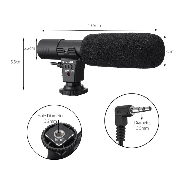 MIC-01-00L 30-18000Hz Rate Sound Clear Stereo Microphone for DSLR / Video Camera / DV / Computer / Projector / Recorder, Cable Length: 28cm