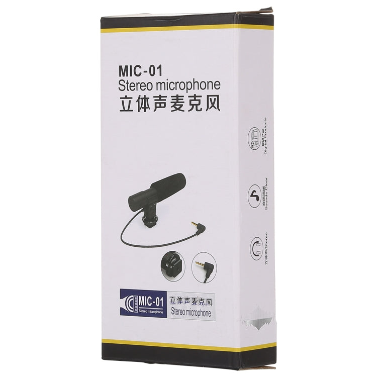 MIC-01-00L 30-18000Hz Rate Sound Clear Stereo Microphone for DSLR / Video Camera / DV / Computer / Projector / Recorder, Cable Length: 28cm