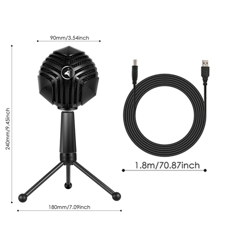 Yanmai GM-888 360 Degree Rotation Wired USB Microphone Mic with Tripod, Compatible with PC / Mac for Live Broadcast, Show, KTV, etc.(Black)