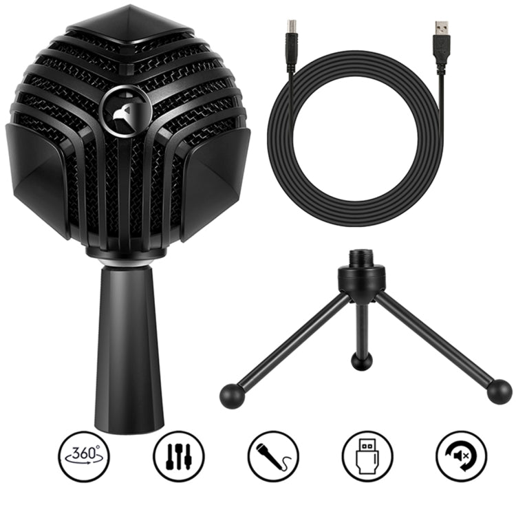 Yanmai GM-888 360 Degree Rotation Wired USB Microphone Mic with Tripod, Compatible with PC / Mac for Live Broadcast, Show, KTV, etc.(Black)