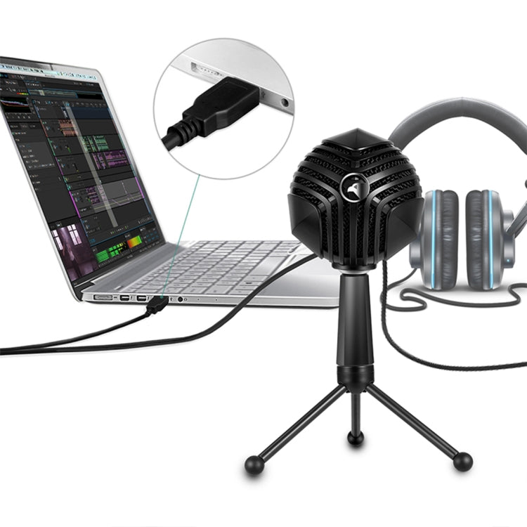 Yanmai GM-888 360 Degree Rotation Wired USB Microphone Mic with Tripod, Compatible with PC / Mac for Live Broadcast, Show, KTV, etc.(Black)